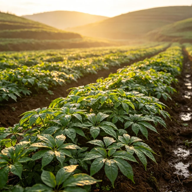 Panax notoginseng plantation in Wenshan, Yunnan, covered with lush green leaves