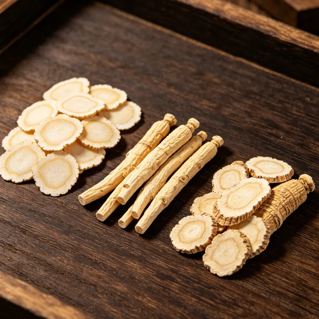 Three labels reading USA, Canada, China for American ginseng comparison display